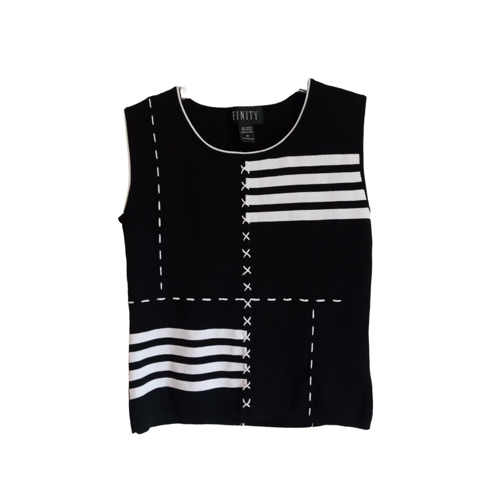 Finity Black and white‎ patchwork sleeveless blouse
